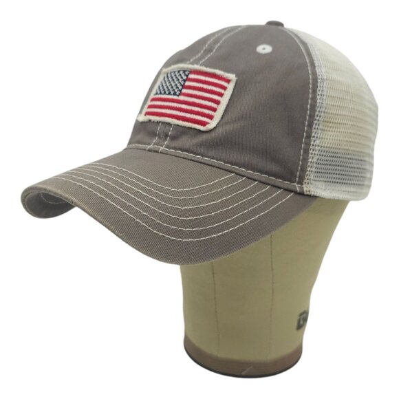 American Flag Patch Strapback Cap Curved Brim Mesh Trucker Baseball Hat Gray - Picture 2 of 14